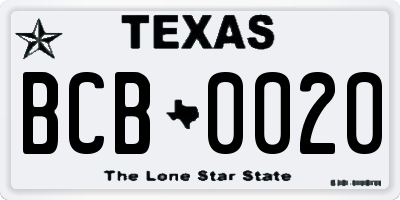 TX license plate BCB0020