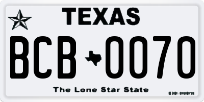 TX license plate BCB0070