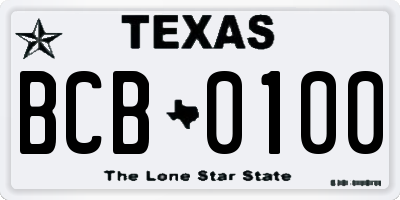 TX license plate BCB0100