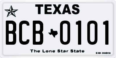 TX license plate BCB0101