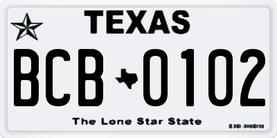 TX license plate BCB0102