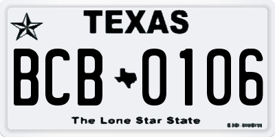 TX license plate BCB0106