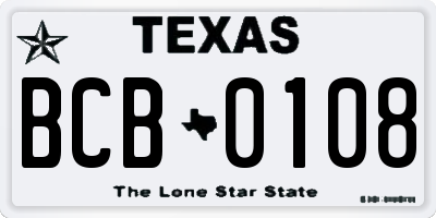 TX license plate BCB0108