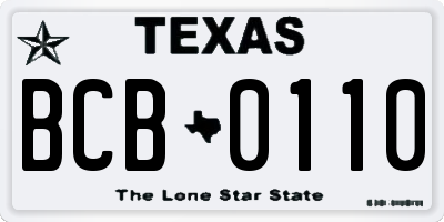 TX license plate BCB0110
