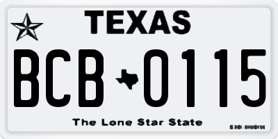 TX license plate BCB0115
