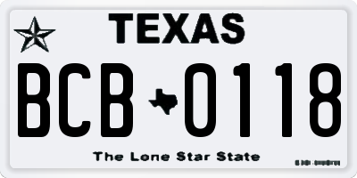 TX license plate BCB0118