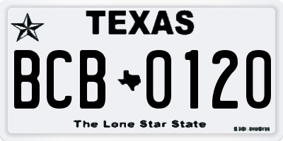 TX license plate BCB0120