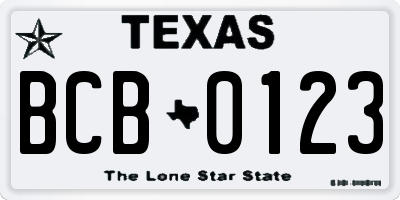 TX license plate BCB0123