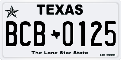 TX license plate BCB0125