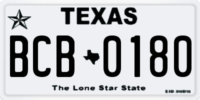 TX license plate BCB0180
