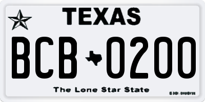 TX license plate BCB0200