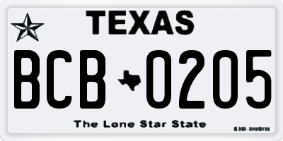 TX license plate BCB0205