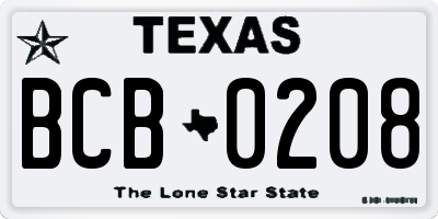 TX license plate BCB0208