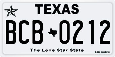 TX license plate BCB0212