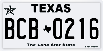 TX license plate BCB0216