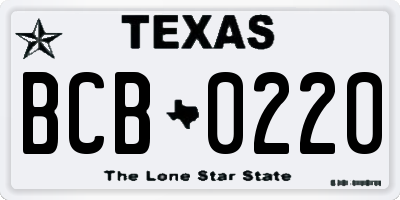 TX license plate BCB0220