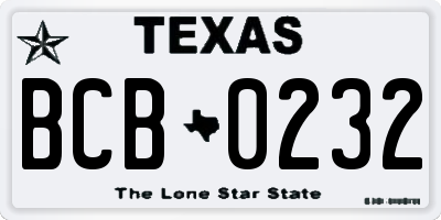 TX license plate BCB0232