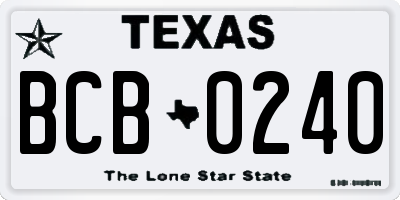 TX license plate BCB0240