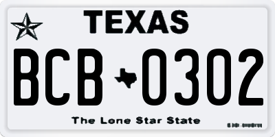 TX license plate BCB0302
