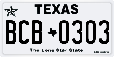 TX license plate BCB0303