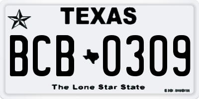TX license plate BCB0309