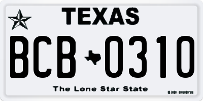 TX license plate BCB0310