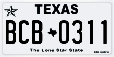 TX license plate BCB0311