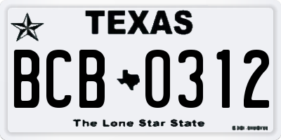 TX license plate BCB0312