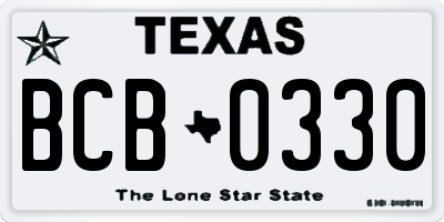 TX license plate BCB0330
