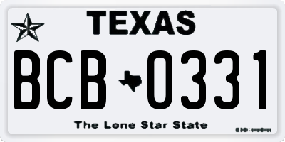 TX license plate BCB0331