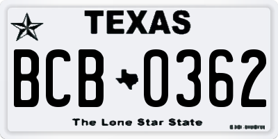 TX license plate BCB0362