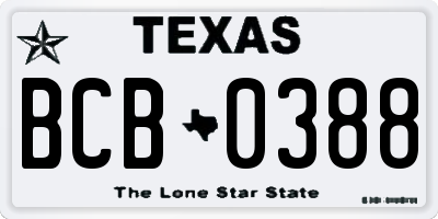 TX license plate BCB0388
