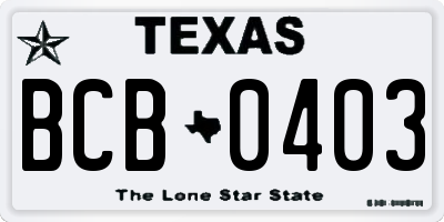 TX license plate BCB0403