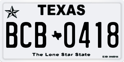 TX license plate BCB0418