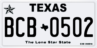 TX license plate BCB0502