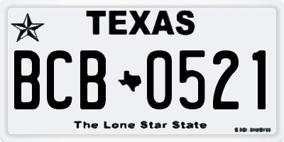 TX license plate BCB0521