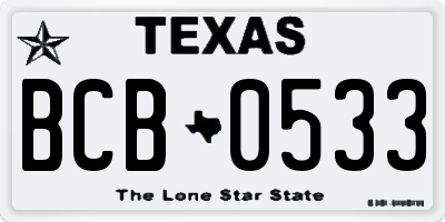 TX license plate BCB0533