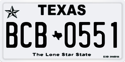 TX license plate BCB0551