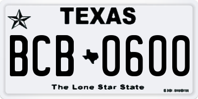 TX license plate BCB0600