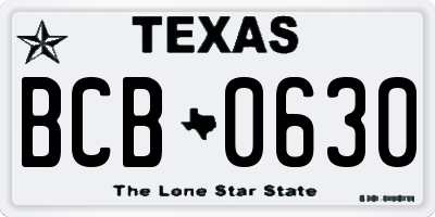 TX license plate BCB0630