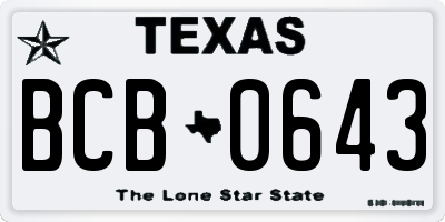 TX license plate BCB0643