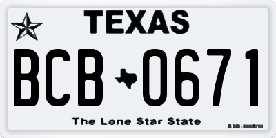 TX license plate BCB0671
