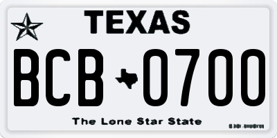 TX license plate BCB0700