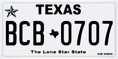 TX license plate BCB0707