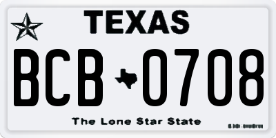 TX license plate BCB0708