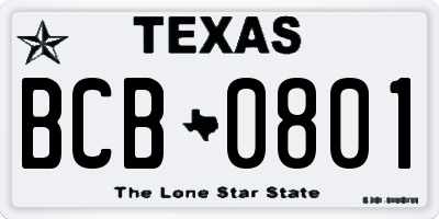 TX license plate BCB0801