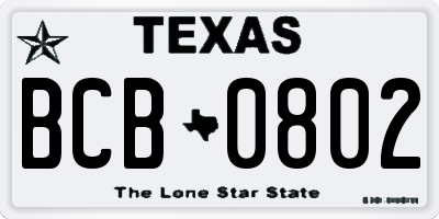 TX license plate BCB0802