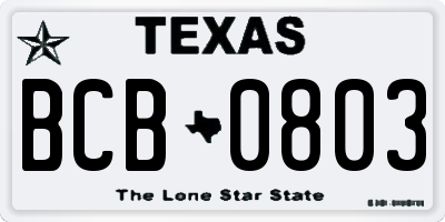 TX license plate BCB0803