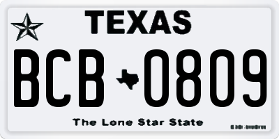 TX license plate BCB0809