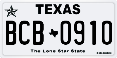 TX license plate BCB0910